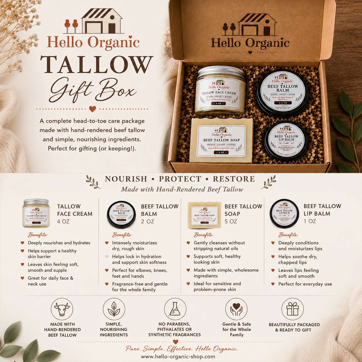 Hello Organic Beef Tallow Moisturizing Body Care Gift Box
