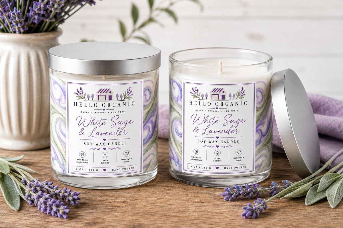White Sage & Lavender Hand Poured Non Toxic Candle 9 oz
