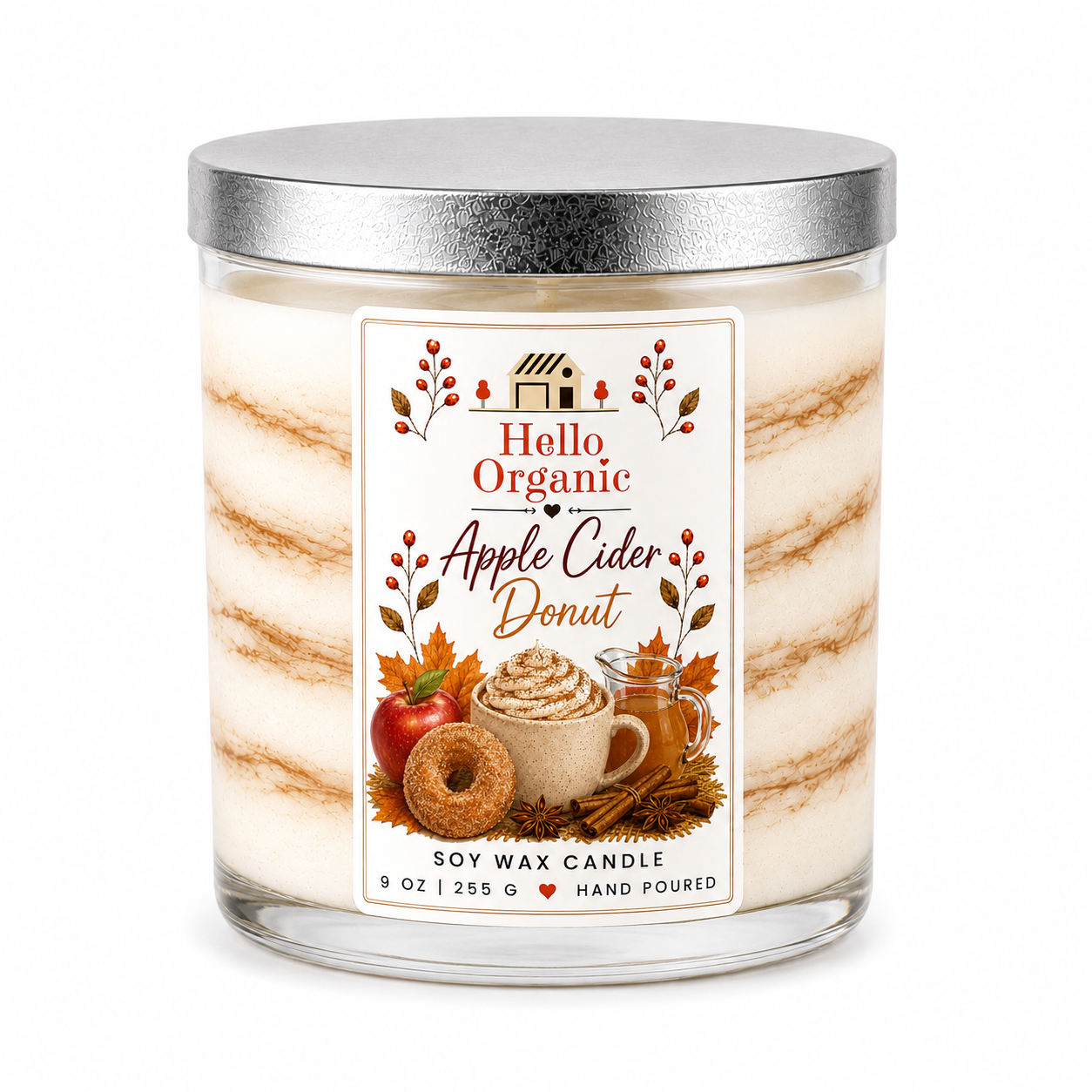 Apple Cider Donut Hand Poured Non Toxic Candle 9 oz