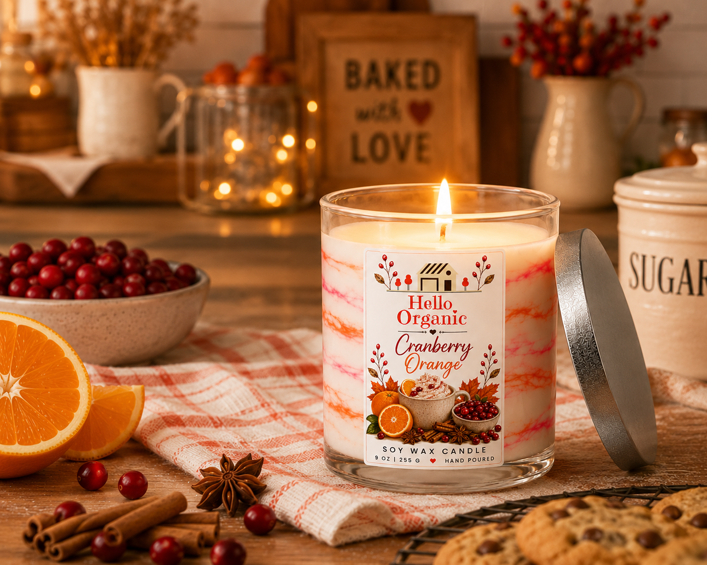 Cranberry Orange Hand Poured Non Toxic Candle 9 oz
