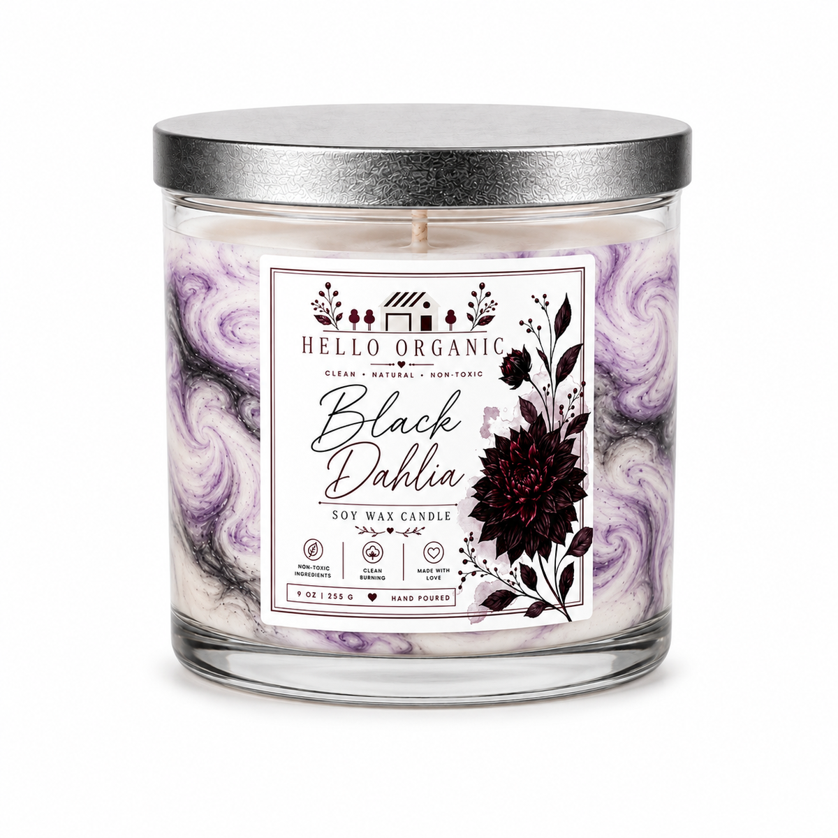 Black Dahlia Hand Poured Non Toxic Candle 9 oz