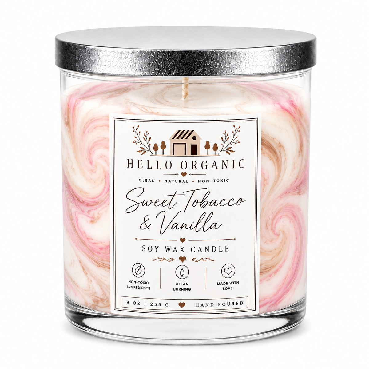 Sweet Tobacco & Vanilla Hand Poured Non Toxic Candle 9 oz