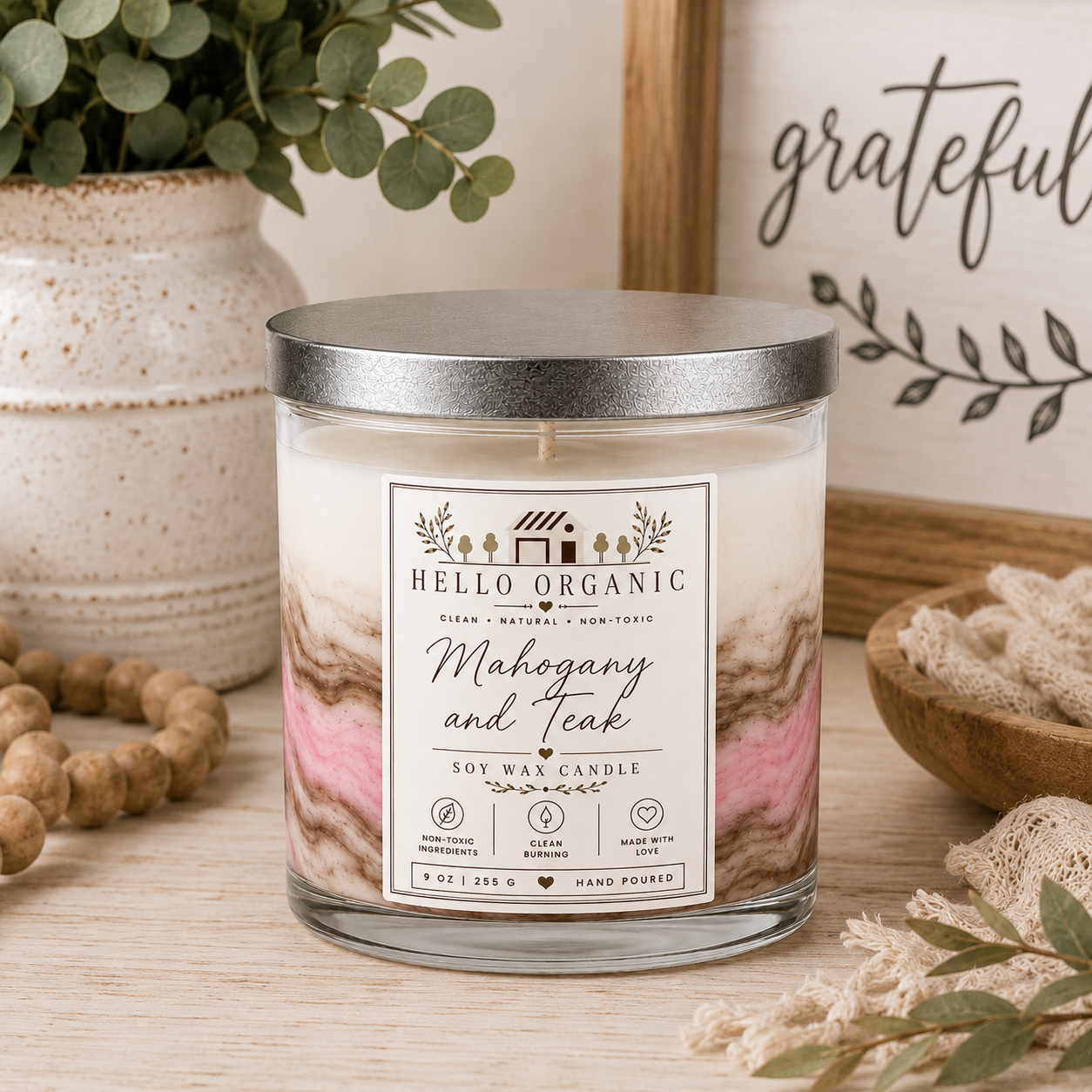 Mahogany and Teak Hand Poured Non Toxic Candle 9 oz