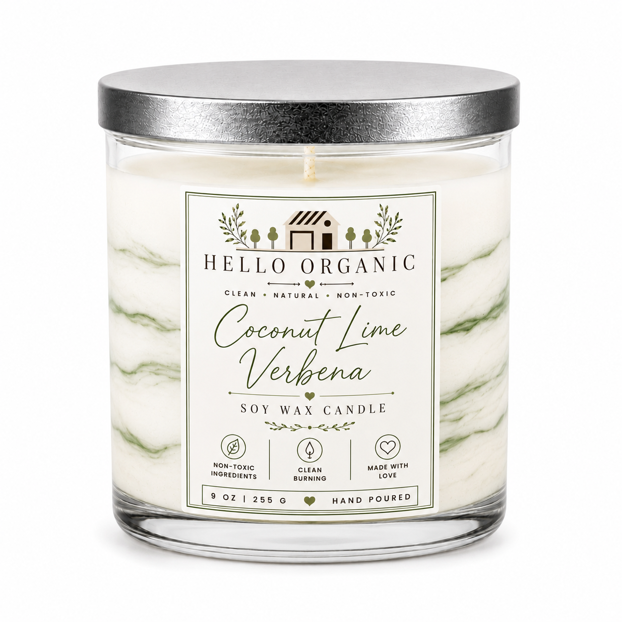 Coconut Lime Verbena Hand Poured Non Toxic Candle 9 oz