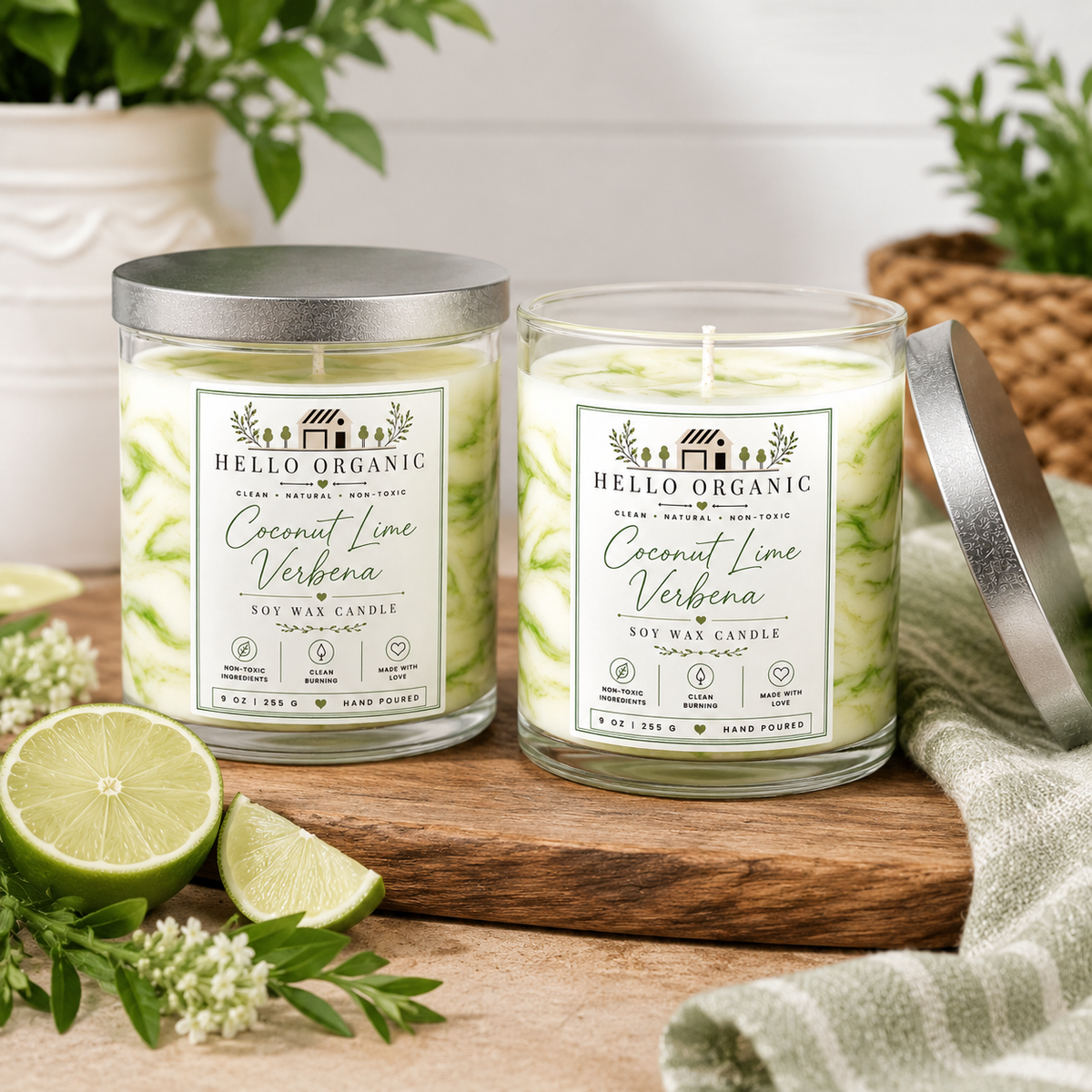 Coconut Lime Verbena Hand Poured Non Toxic Candle 9 oz