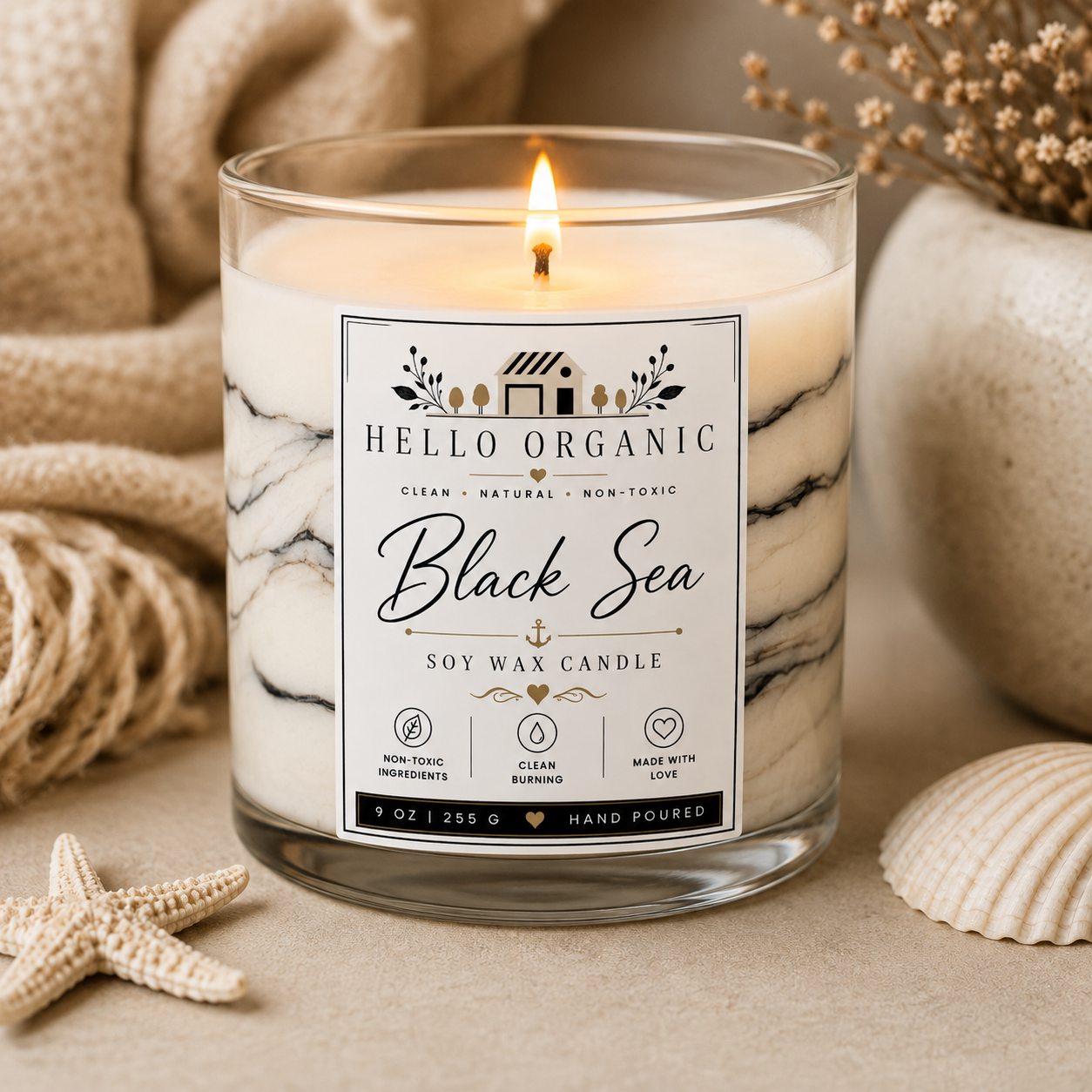 Black Sea Hand Poured Non Toxic Candle 9 oz