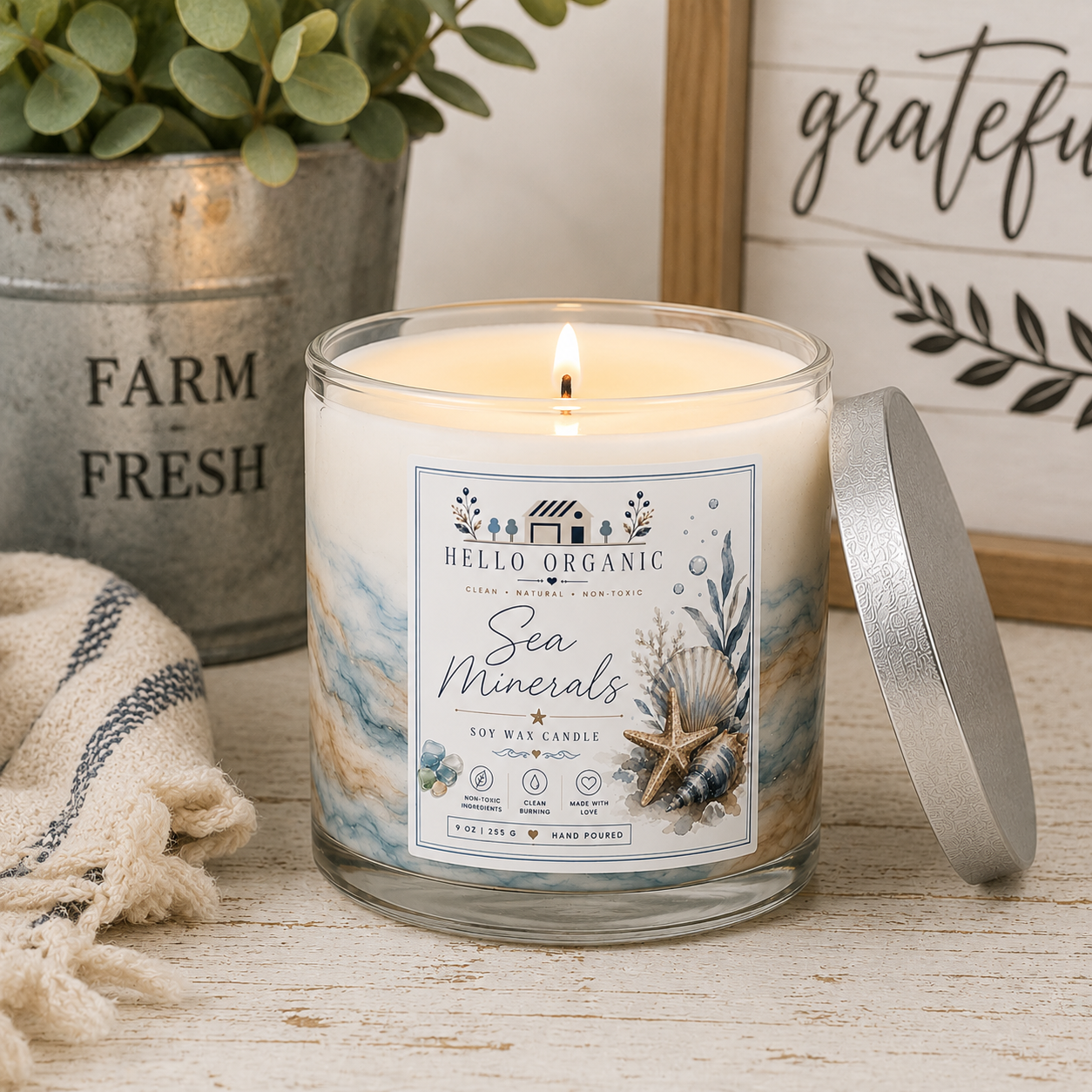 Sea Minerals Hand Poured Non Toxic Candle 9 oz