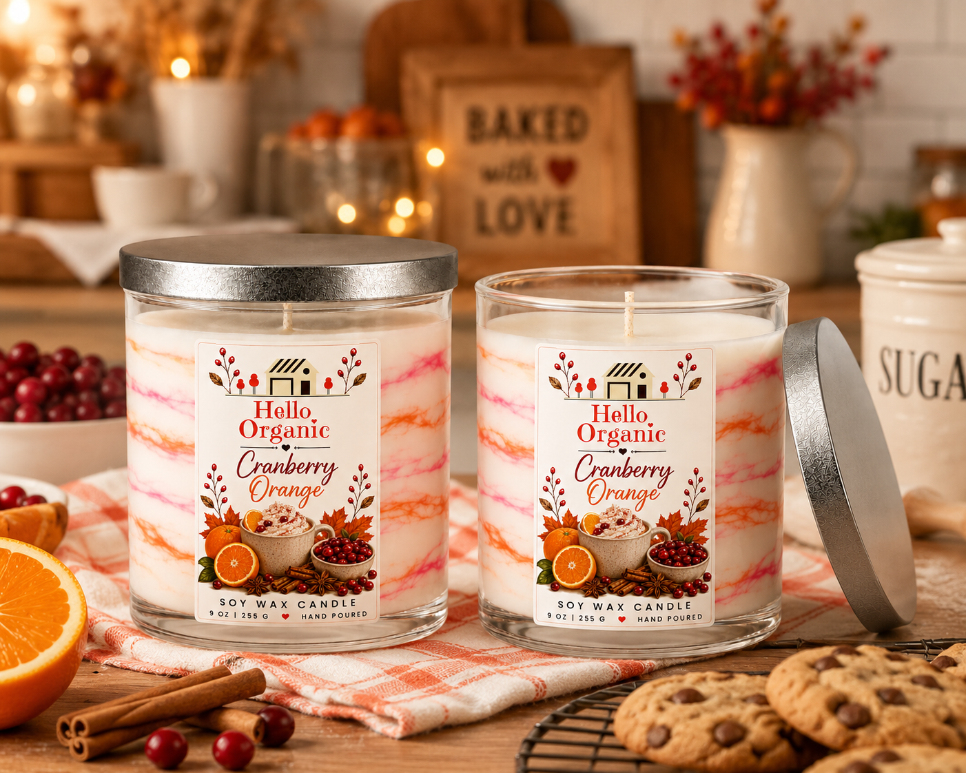 Cranberry Orange Hand Poured Non Toxic Candle 9 oz