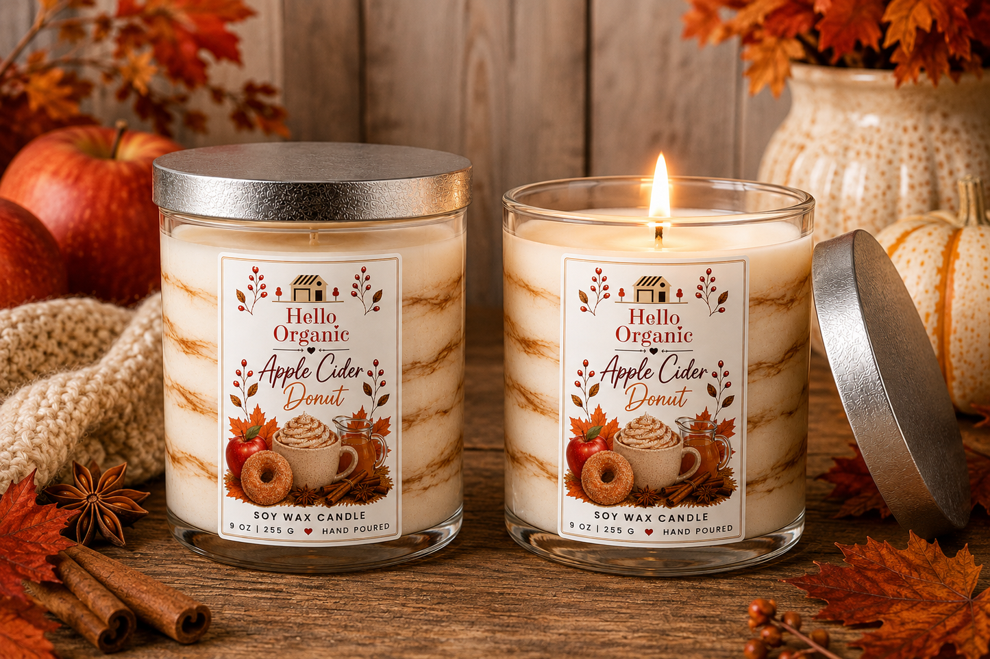 Apple Cider Donut Hand Poured Non Toxic Candle 9 oz