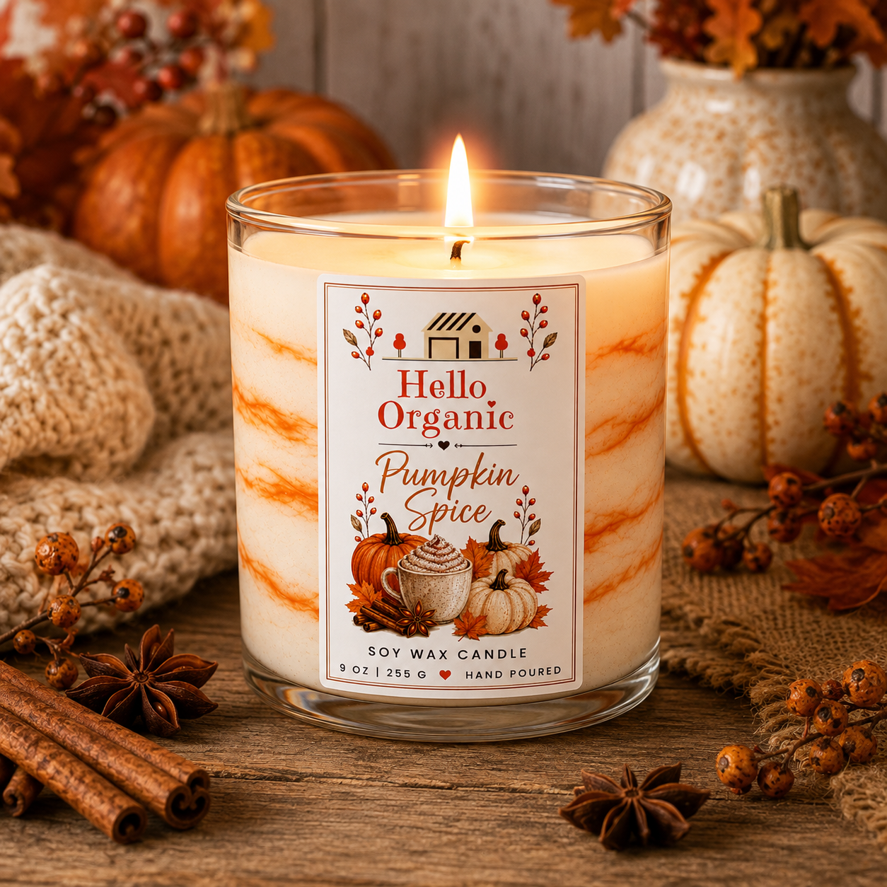 Pumpkin Spice Hand Poured Non Toxic Candle 9 oz