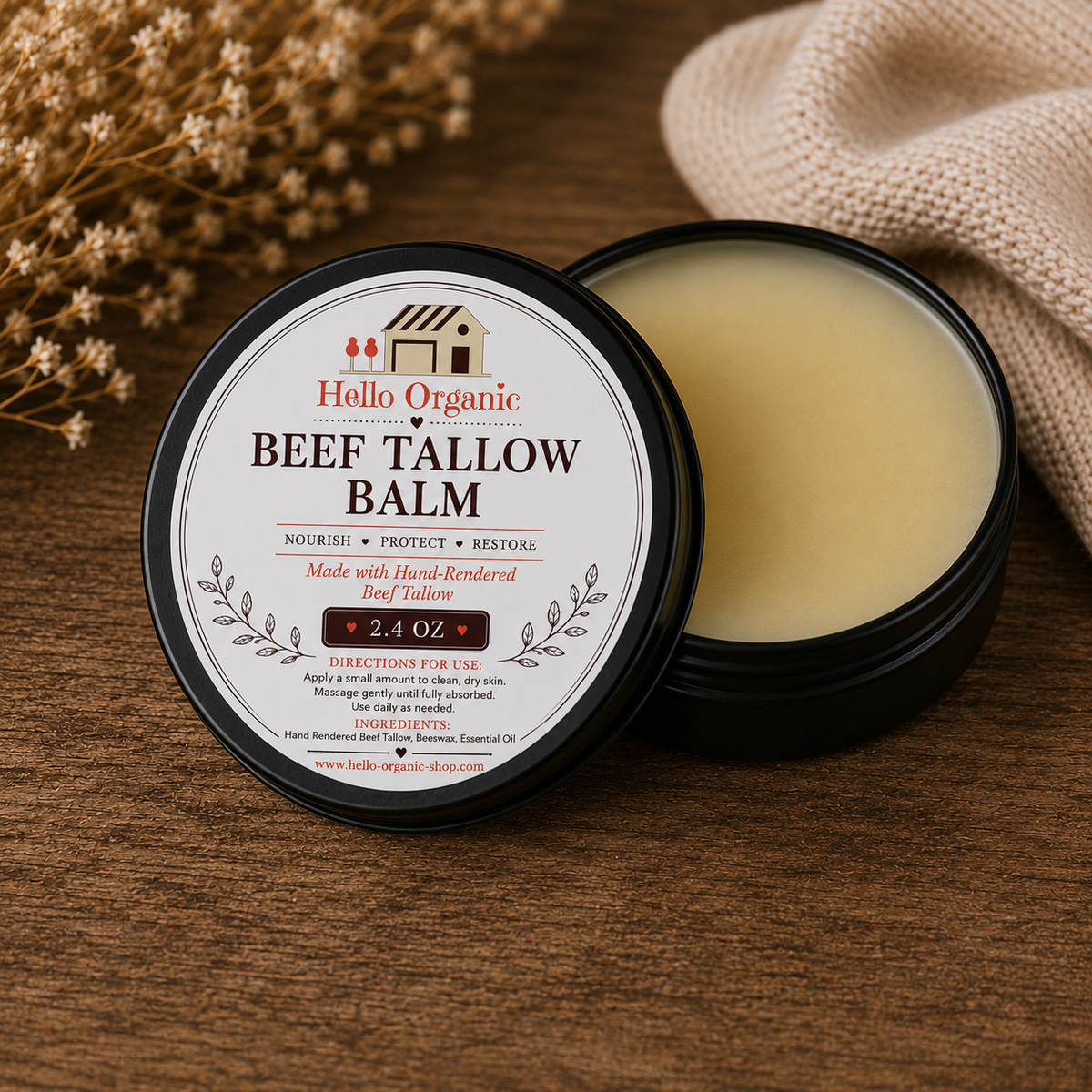 Hello Organic Unscented Beef Tallow Balm (2.4 oz)