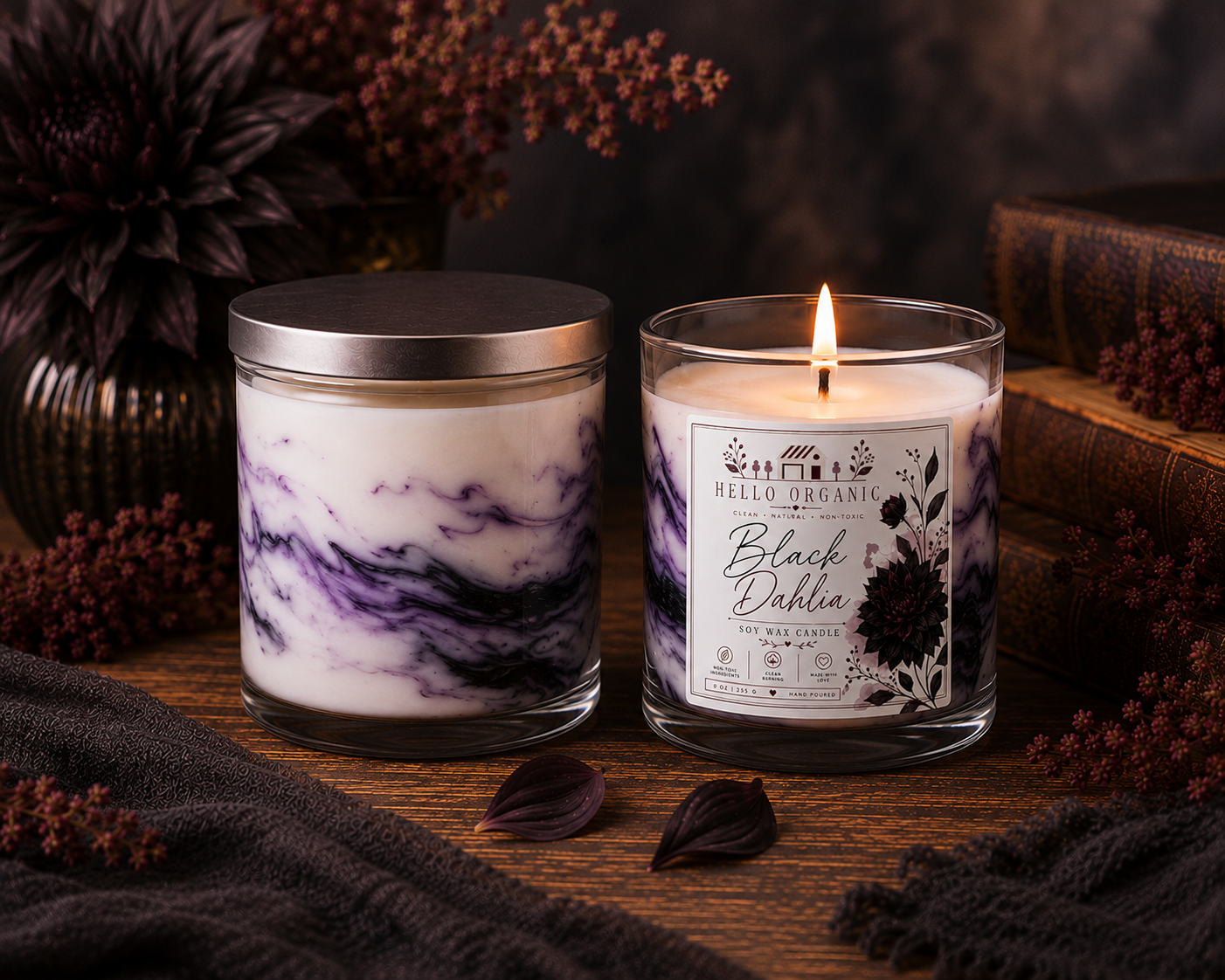 Black Dahlia Hand Poured Non Toxic Candle 9 oz