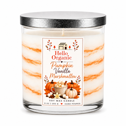 Pumpkin Vanilla Marshmallow Hand Poured Non Toxic Candle 9 oz