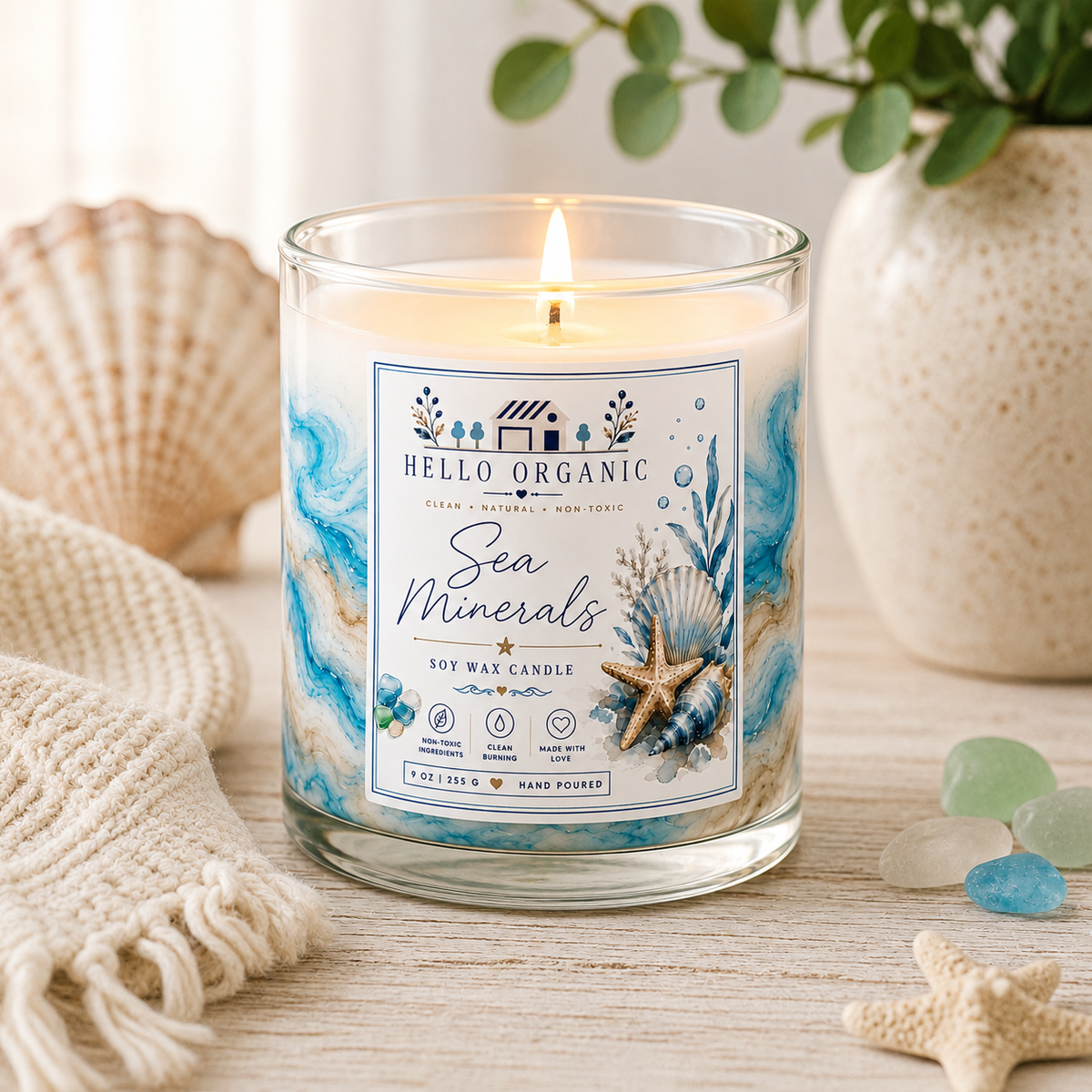 Sea Minerals Hand Poured Non Toxic Candle 9 oz