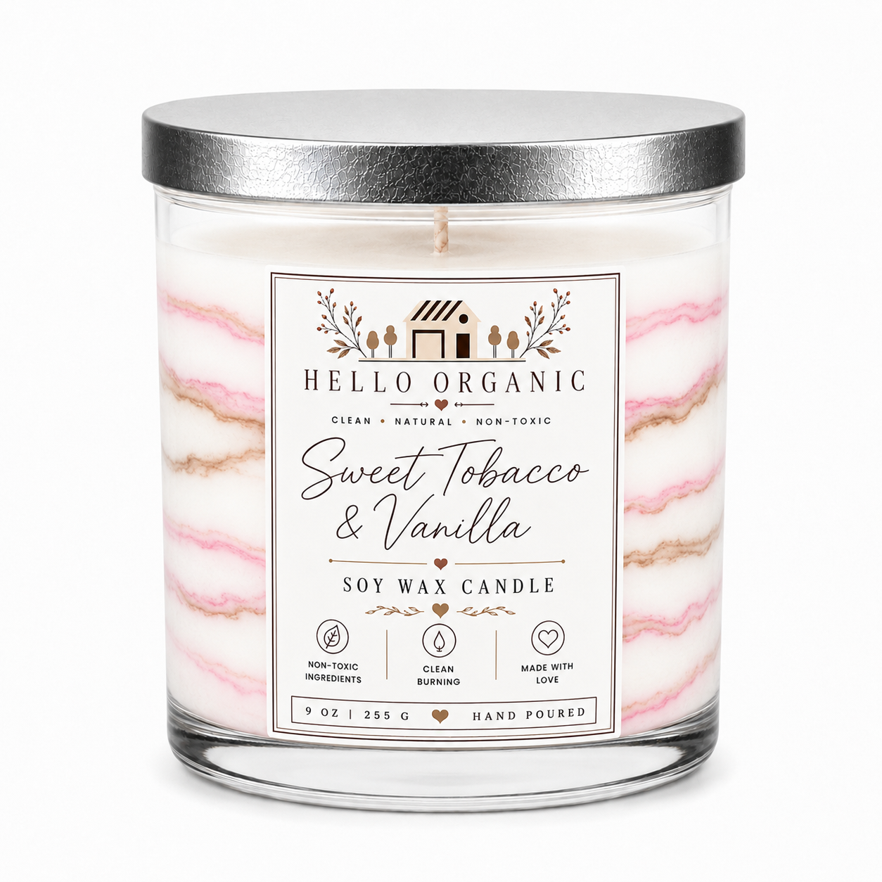 Sweet Tobacco & Vanilla Hand Poured Non Toxic Candle 9 oz