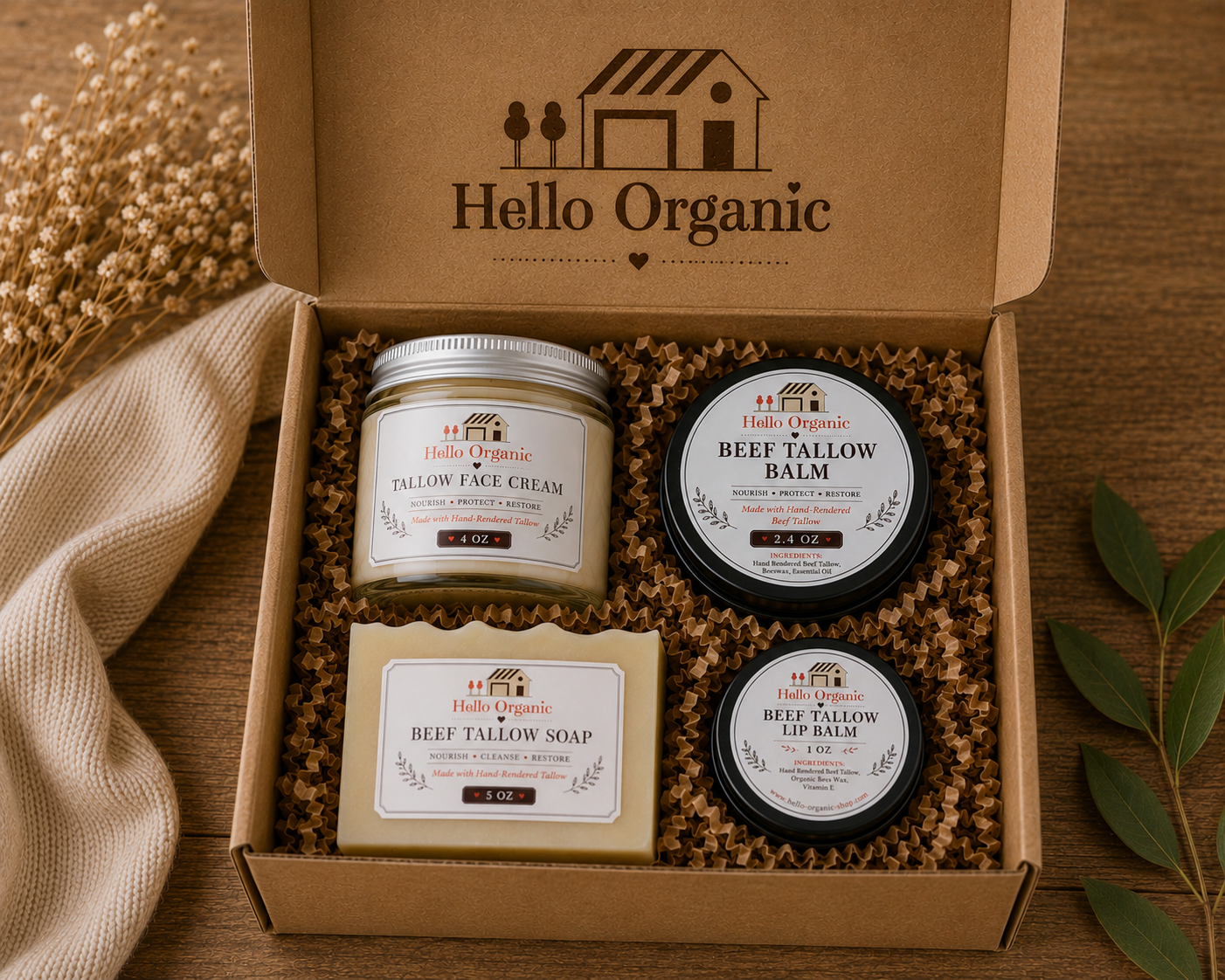 Hello Organic Beef Tallow Moisturizing Body Care Gift Box
