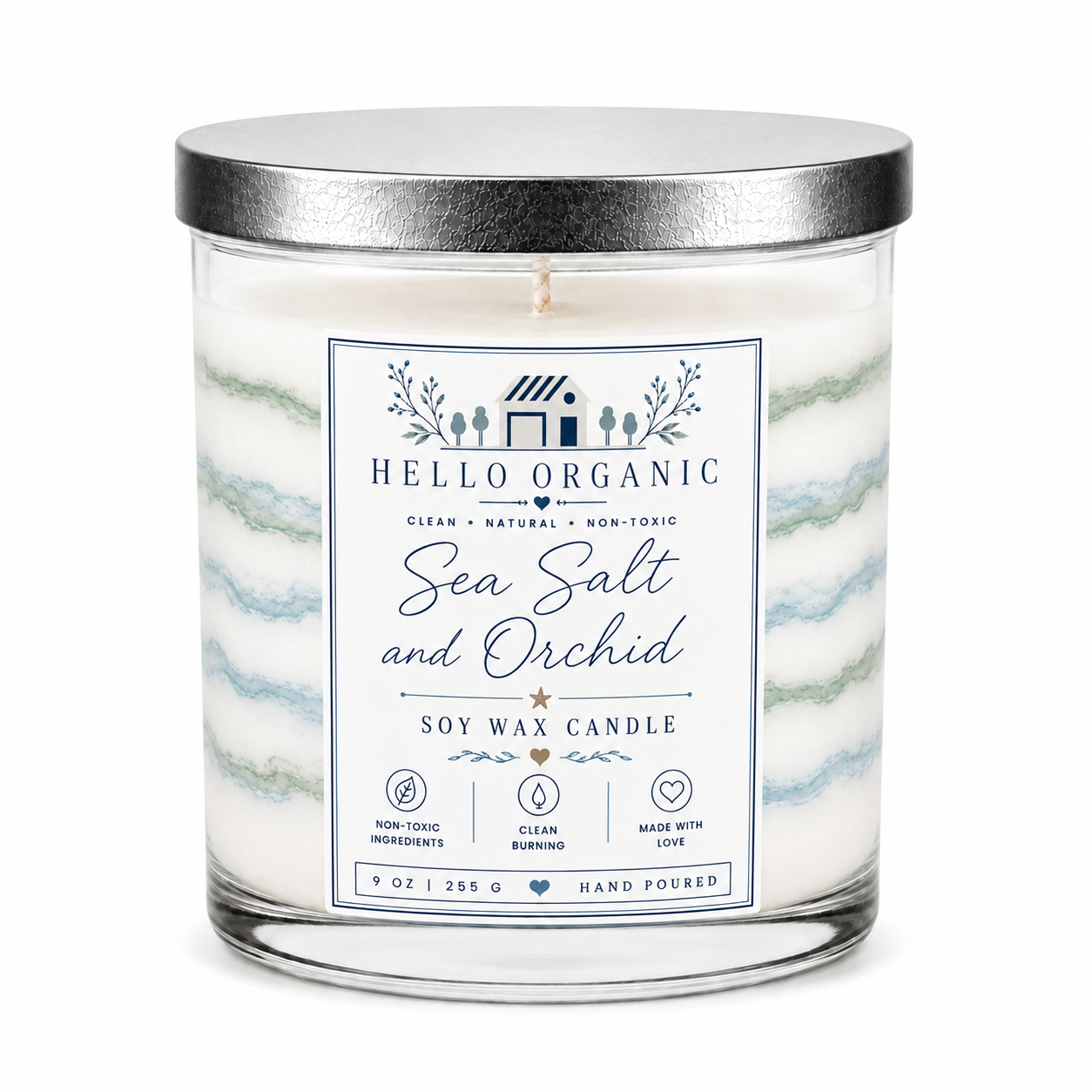Sea Salt & Orchid Hand Poured Non Toxic Candle 9 oz