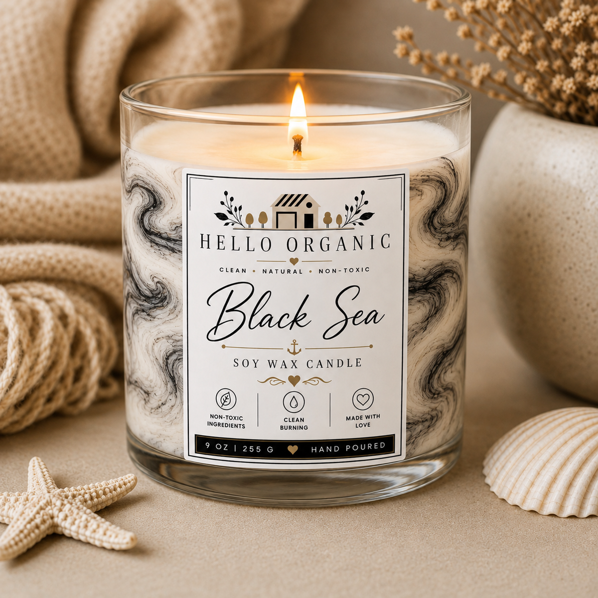 Black Sea Hand Poured Non Toxic Candle 9 oz