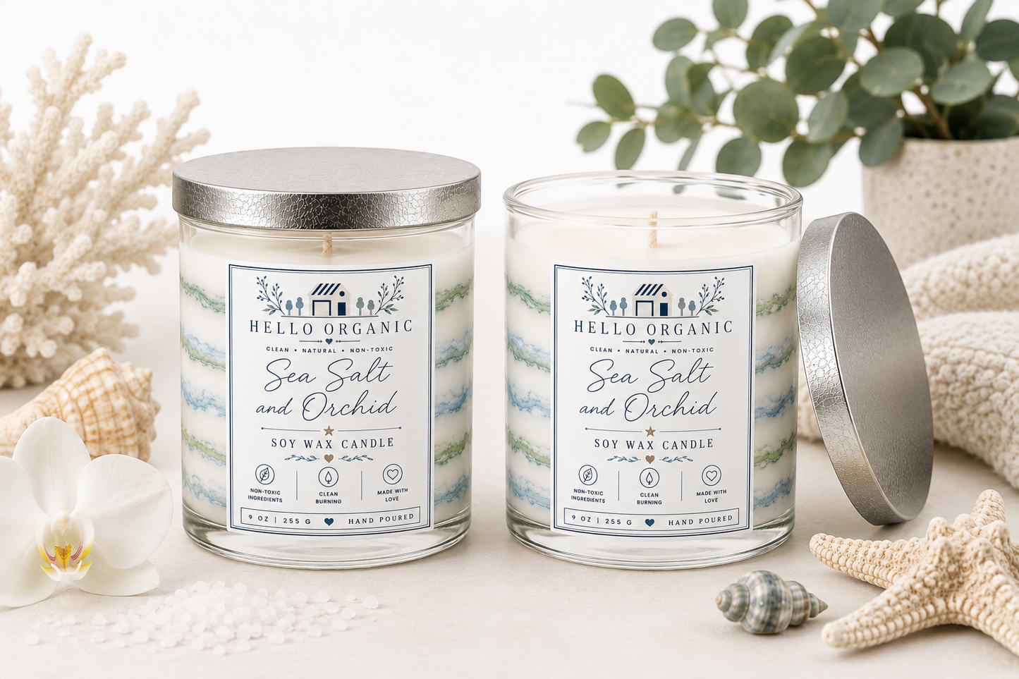 Sea Salt & Orchid Hand Poured Non Toxic Candle 9 oz
