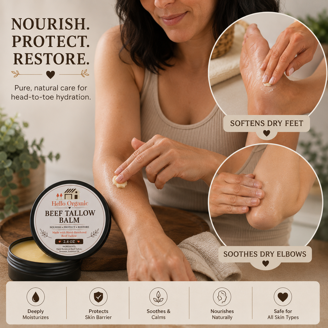 Hello Organic Unscented Beef Tallow Balm (2.4 oz)