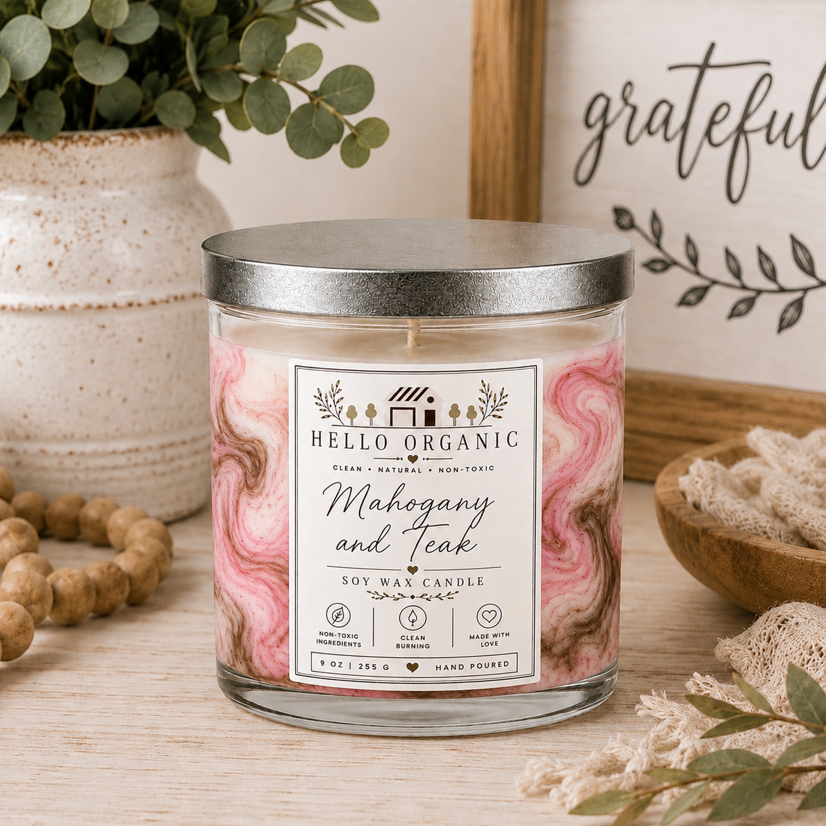 Mahogany and Teak Hand Poured Non Toxic Candle 9 oz