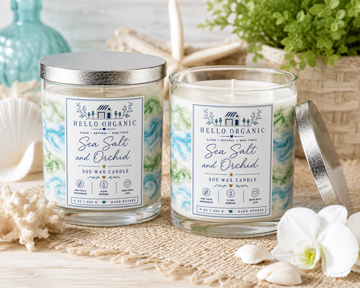Sea Salt & Orchid Hand Poured Non Toxic Candle 9 oz