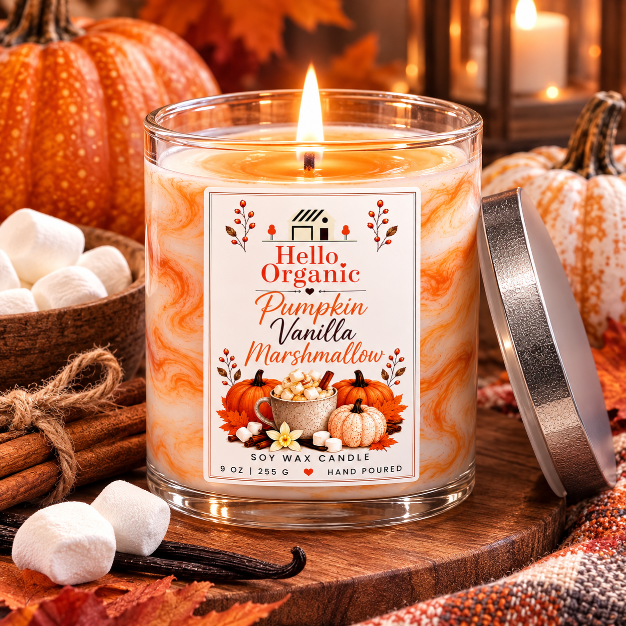 Hello Organic CHOOSE SCENT Fall Scented Hand-Poured Non-Toxic Soy Wax Candle - 9 oz