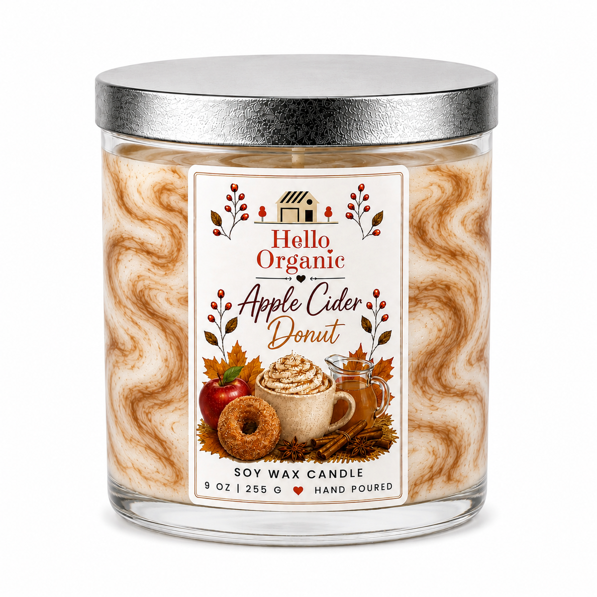 Apple Cider Donut Hand Poured Non Toxic Candle 9 oz
