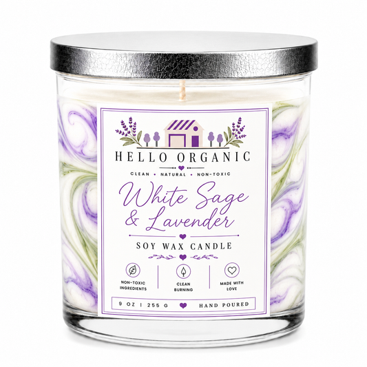 White Sage & Lavender Hand Poured Non Toxic Candle 9 oz