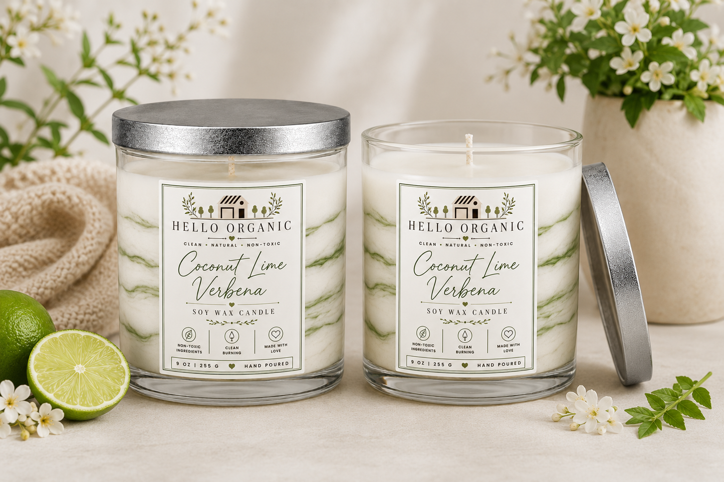 Coconut Lime Verbena Hand Poured Non Toxic Candle 9 oz