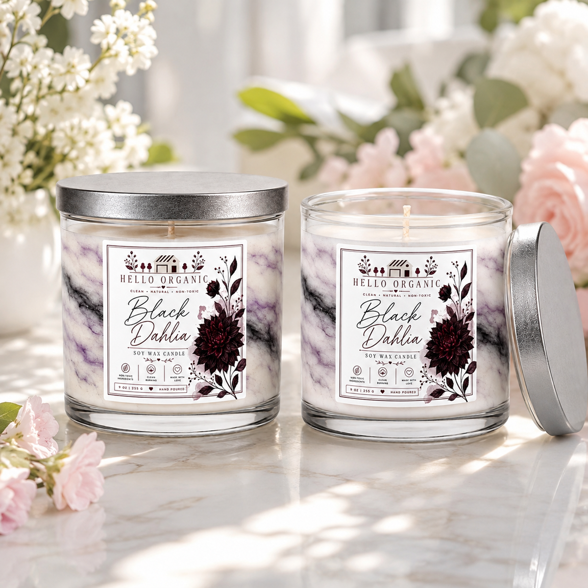 Black Dahlia Hand Poured Non Toxic Candle 9 oz