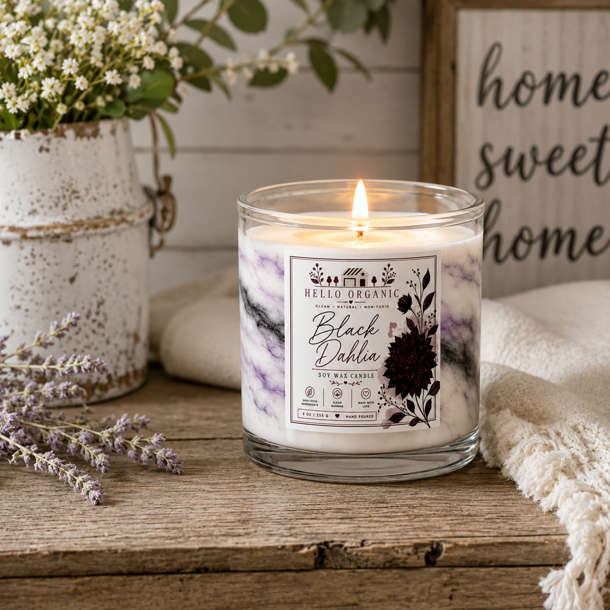 Black Dahlia Hand Poured Non Toxic Candle 9 oz