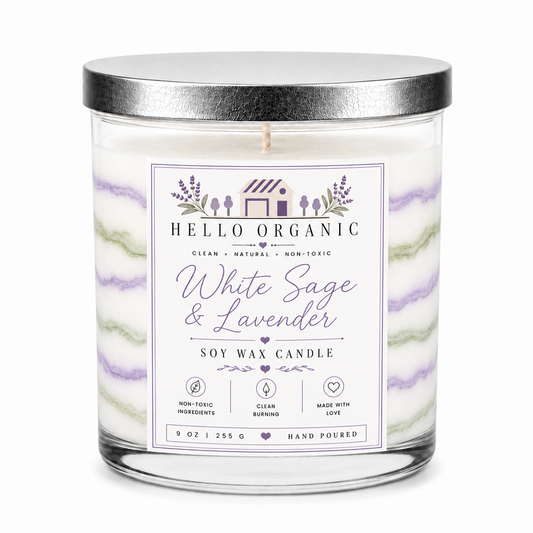 White Sage & Lavender Hand Poured Non Toxic Candle 9 oz