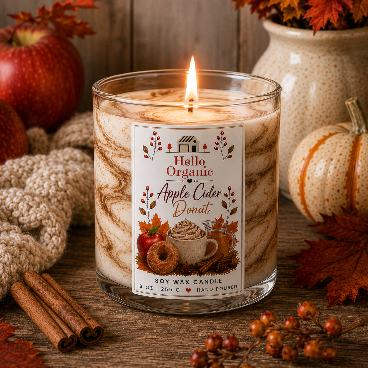Hello Organic CHOOSE SCENT Fall Scented Hand-Poured Non-Toxic Soy Wax Candle - 9 oz