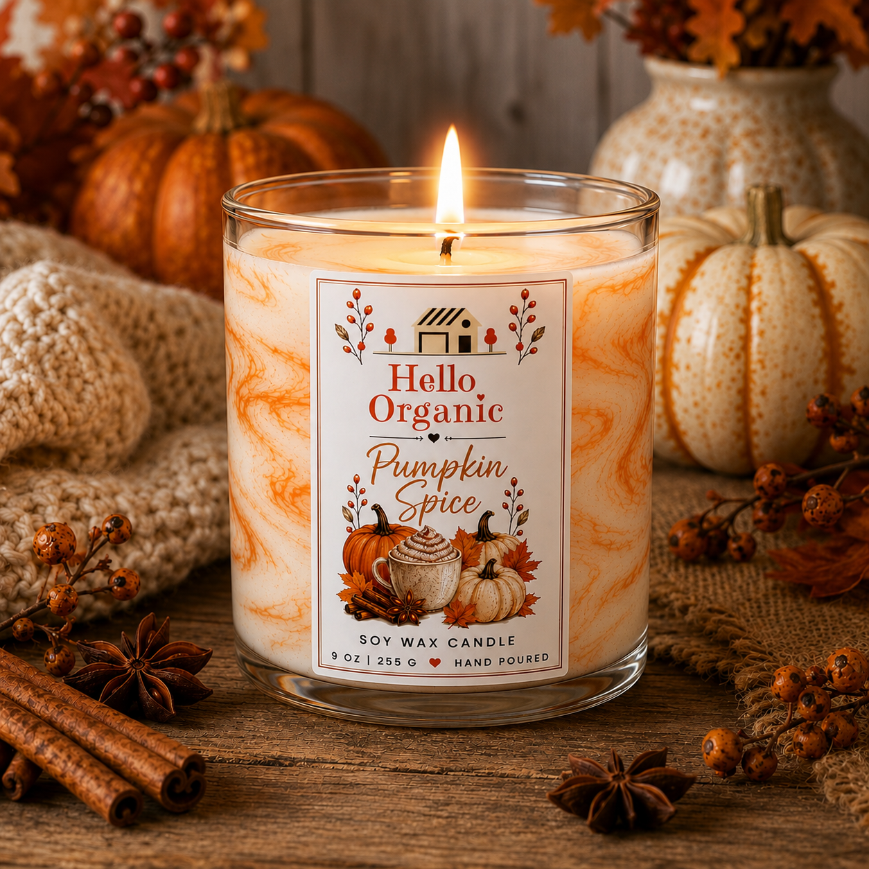 Hello Organic CHOOSE SCENT Fall Scented Hand-Poured Non-Toxic Soy Wax Candle - 9 oz