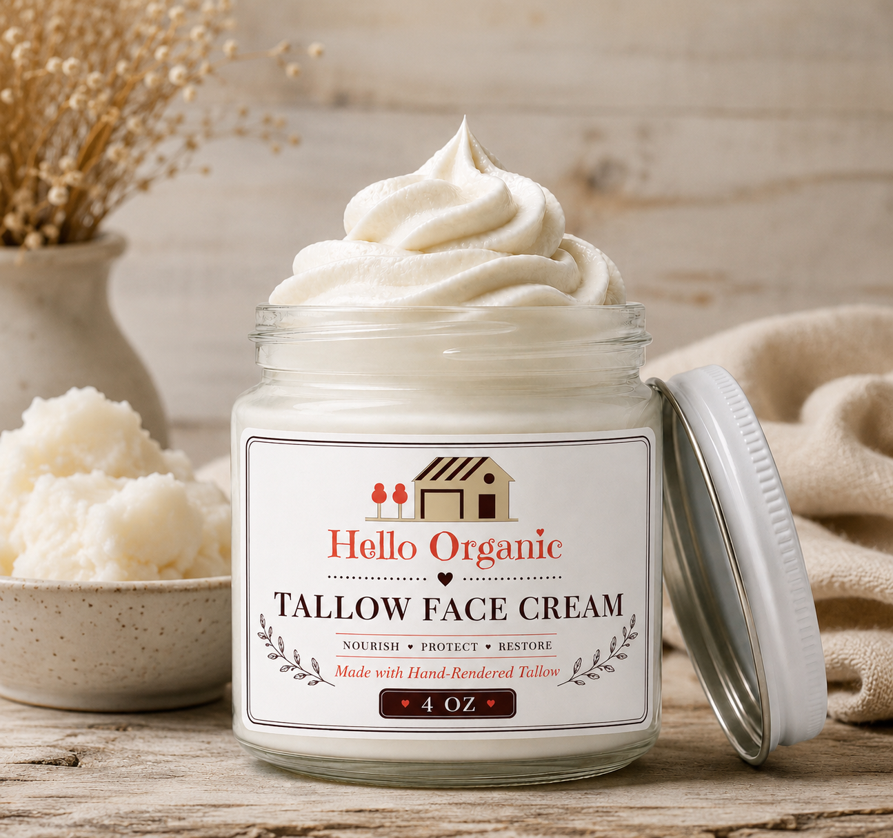 Whipped Tallow Facial Cream Unscented (4oz)